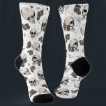 Gothic Skulls and Roses Floral Socks<br><div class="desc">These fun feminine gothic socks are hand-drawn in black ink by Nathalie Portet,  featuring whimsical skulls and blush pink and cream roses and spiderwebs. White background.</div>