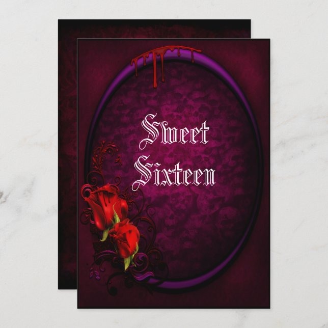 Gothic Skulls, Blood & Roses Sweet 16 Invitation (Front/Back)