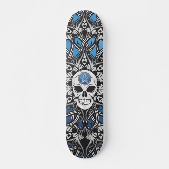 Gothic Skulls - Blue Skateboard (Front)