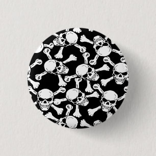 GOTHIC SKULLS CROSSBONES PATTERN 1 INCH ROUND BUTTON