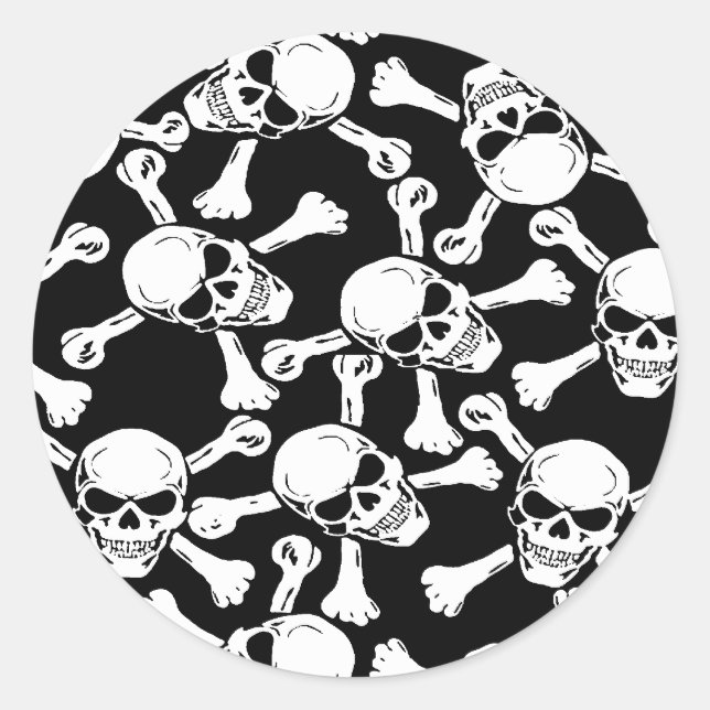 GOTHIC SKULLS CROSSBONES PATTERN CLASSIC ROUND STICKER (Front)