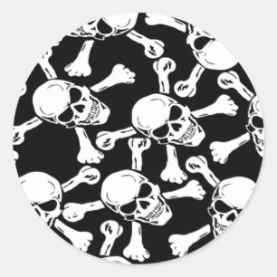 GOTHIC SKULLS CROSSBONES PATTERN CLASSIC ROUND STICKER