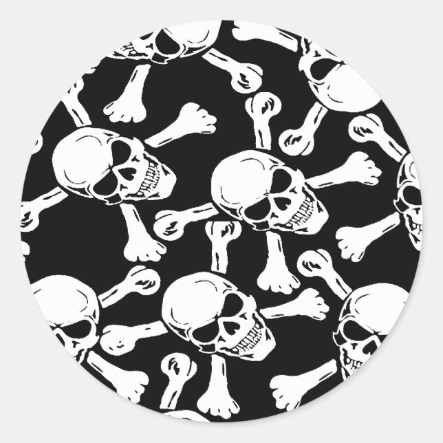 GOTHIC SKULLS CROSSBONES PATTERN CLASSIC ROUND STICKER (Front)