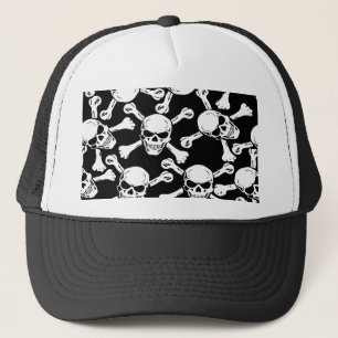 GOTHIC SKULLS CROSSBONES PATTERN TRUCKER HAT