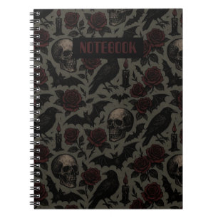 Gothic Skulls, Crows & Roses Pattern Notebook