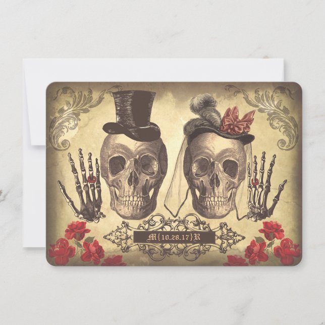 Gothic Skulls Day of The Dead Save the Date Cards (Devant)