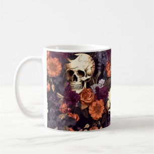 Gothic Skulls Fall Florals Dark Halloween Coffee Mug