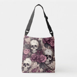 Gothic Skulls Fall Florals Dark Halloween Crossbody Bag