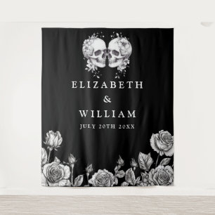 Gothic Skulls Floral Photo Booth Backdrop Tapestry
