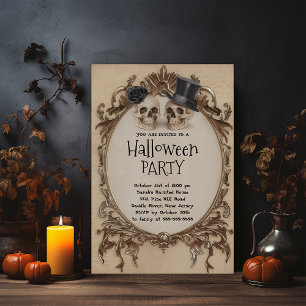 Gothic Skulls in Hats Halloween Party Invitation