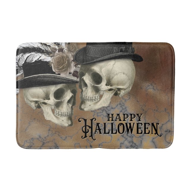 Gothic Skulls in Hats Vintage Halloween Bath Mat (Front)