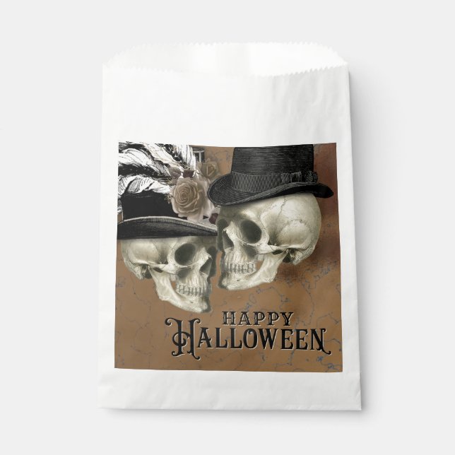 Gothic Skulls in Hats Vintage Halloween Favour Bag (Front)