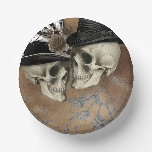 Gothic Skulls in Hats Vintage Halloween Paper Plate (Front)