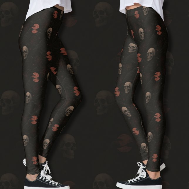 Gothic Skulls & Ravens Black Halloween Pattern Leggings (Creator Uploaded)