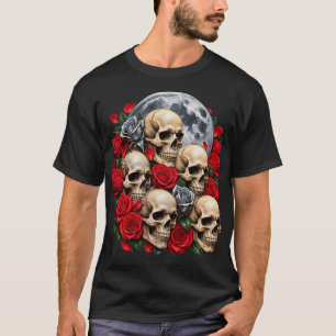 Gothic Skulls & Red Roses T-Shirt   Vintage Floral