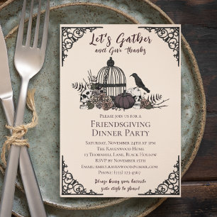 Gothic Skulls & Roses Give Thanks Friendsgiving Invitation