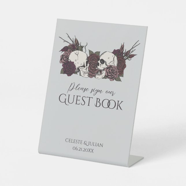 Gothic Skulls & Roses Light Gray Guest Book Sign (Front)