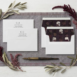 Gothic Skulls Roses Maroon Grey Wedding Envelope