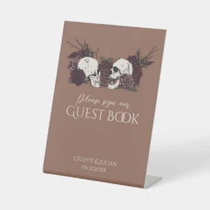 Gothic Skulls & Roses Tan Brown Guest Book Sign
