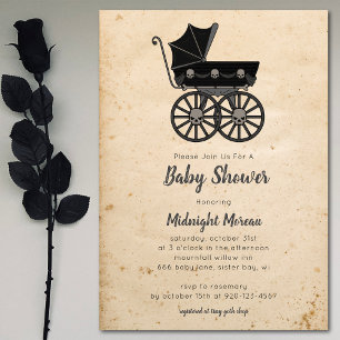 Gothic Skulls Stroller Baby Shower Invitation