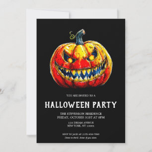 Gothic Smiling Pumpkin Halloween Party Invitation