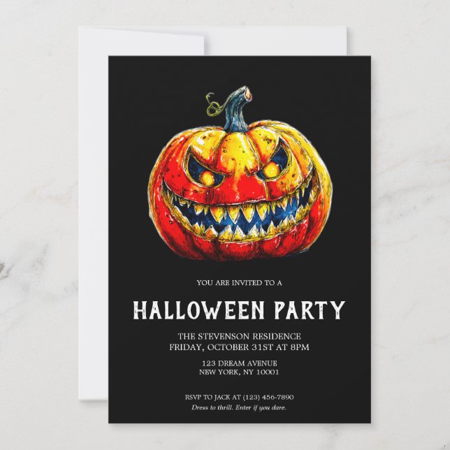 Gothic Smiling Pumpkin Halloween Party Invitation (Front)