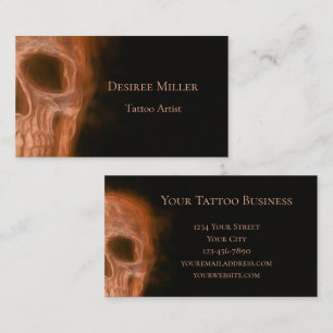 Gothic Smokey Skull Orange Black Tattoo Artist Business Card