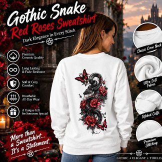 Gothic Snake & Red Roses Sweatshirt – Dark Fantasy