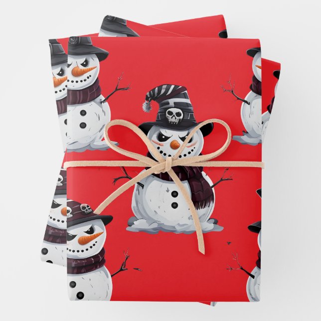 Gothic Snowman Wrapping Paper Sheet (In situ)