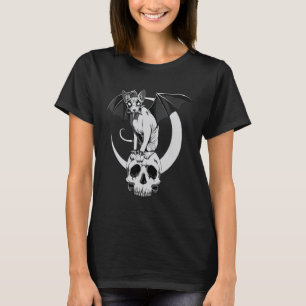 Gothic Sphynx Cat Bat Wicca Goth Skull Evil Pagan T-Shirt