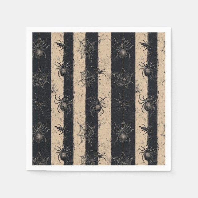 Gothic Spider and Web Striped Halloween Pattern Napkin (Front)
