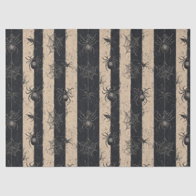 Gothic Spider and Web Striped Halloween Pattern Tissue Paper (Front)