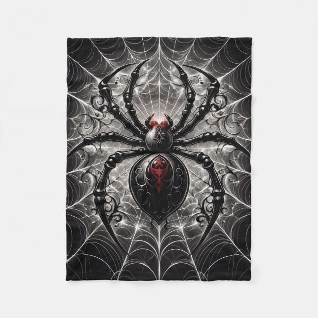 Gothic Spider on Web Dark Fantasy Fleece Blanket (Front)
