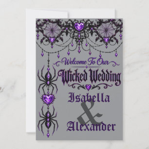Gothic Spider Purple Halloween Wedding Invitation