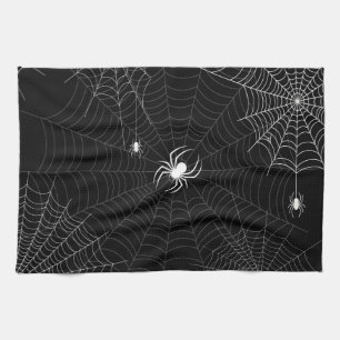 Gothic Spider Web Halloween Black & White Kitchen Towel