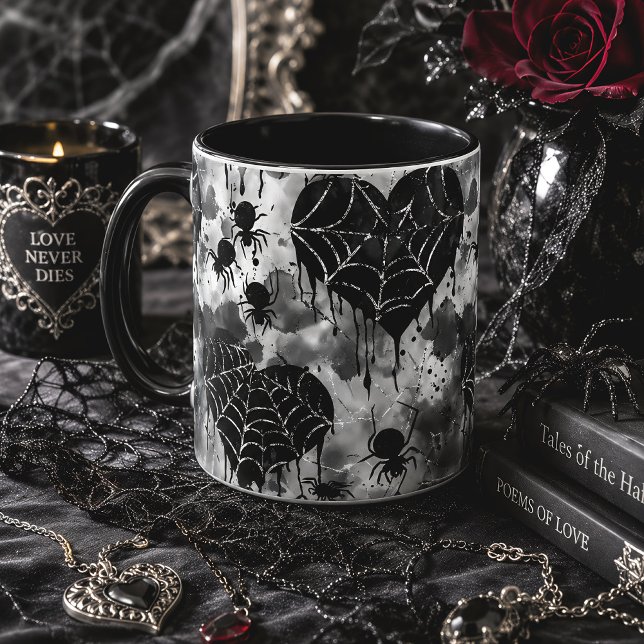 Gothic Spider Web Hearts Spooky Love Mug (Creator Uploaded)
