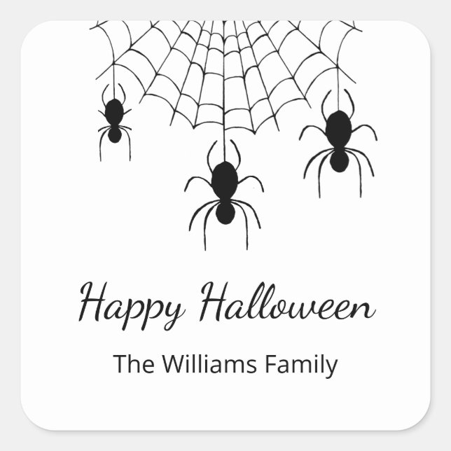 Gothic Spiders Black White Halloween Party Square Sticker (Front)