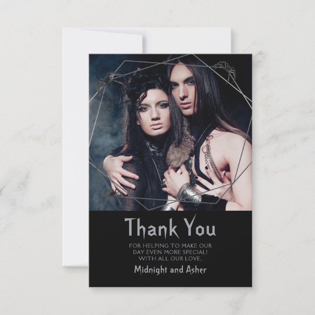 Gothic Spiders Photo Wedding  Thank You Card (Front)