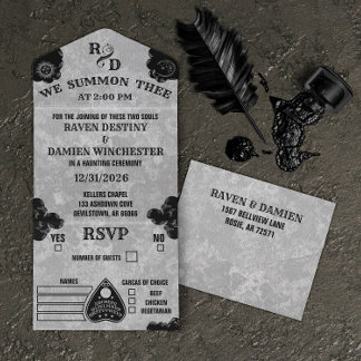 Gothic Spirit Board, Witchy Fall Halloween Wedding All In One Invitation