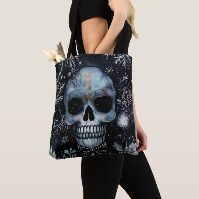 Gothic Spooky Christmas Skull Tote Bag (Close Up)