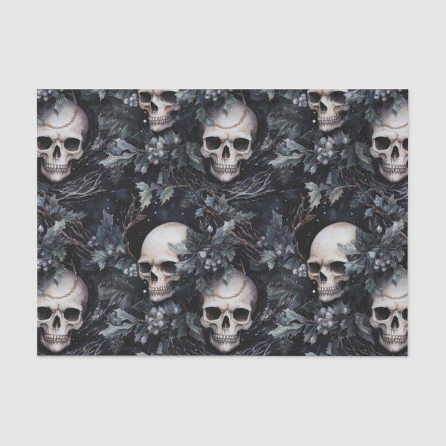 Gothic Spooky Christmas Skulls Tissue Paper (Front)