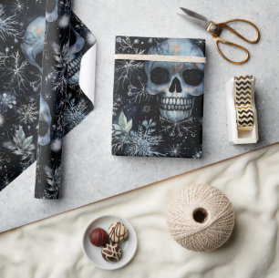 Gothic Spooky Christmas Skulls Wrapping Paper