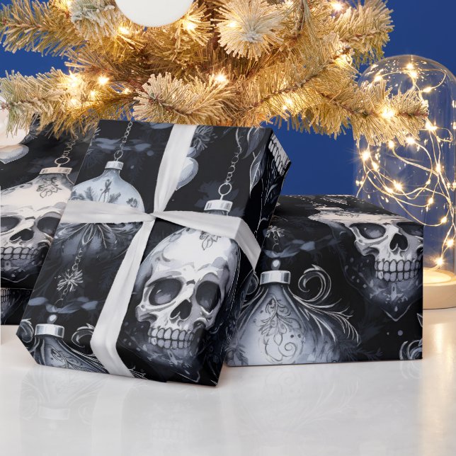 Gothic Spooky Christmas Skulls Wrapping Paper (Holidays)