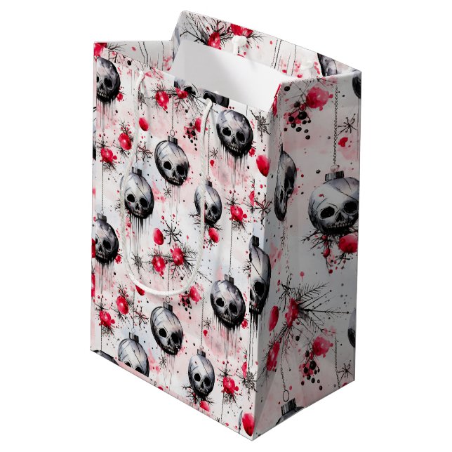 Gothic Spooky ChristmasSkulls Medium Gift Bag (Back Angled)