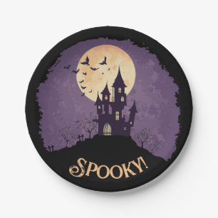 Gothic Spooky Haunted House Halloween Paper Plate