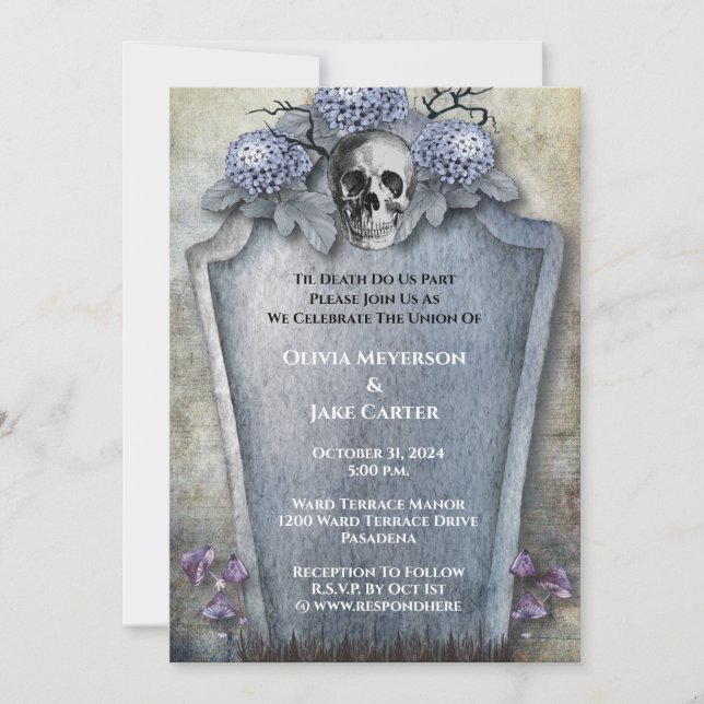 Gothic Spooky Skeleton Halloween Wedding Invitation (Front)