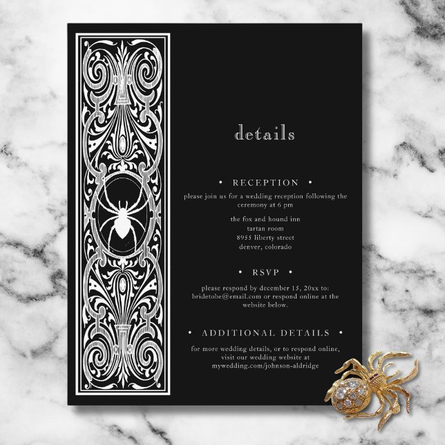 Gothic Spooky Spider Black White Wedding Enclosure Card (Gothic Spooky Spider Black White Wedding Enclosure Card)