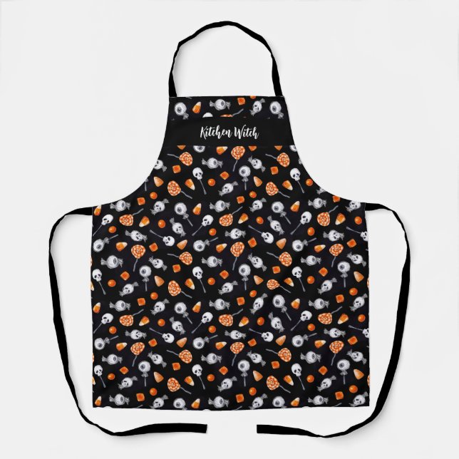 Gothic Spooky Trick or Treat Candy Kitchen Witch Apron (Front)