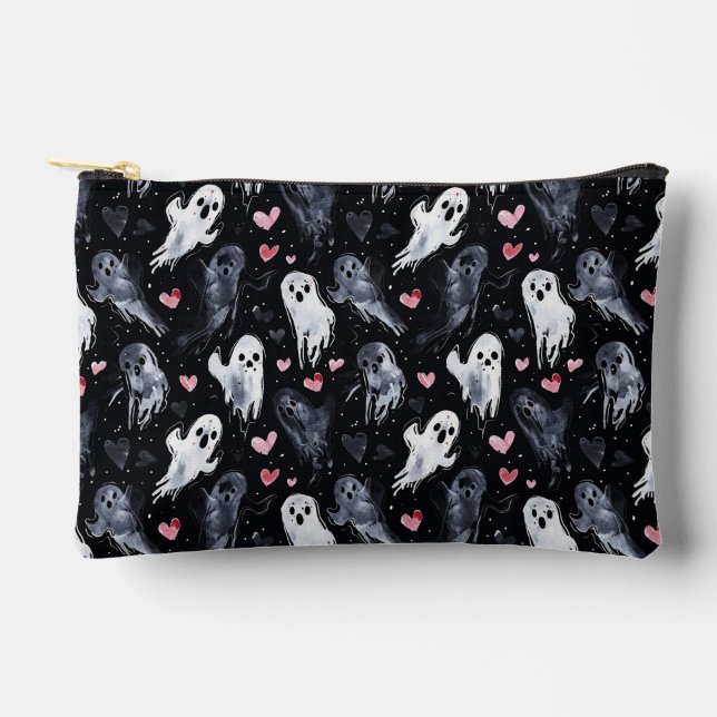 Gothic Spooky Valentine Ghosts with Hearts Accessory Pouch (Front)