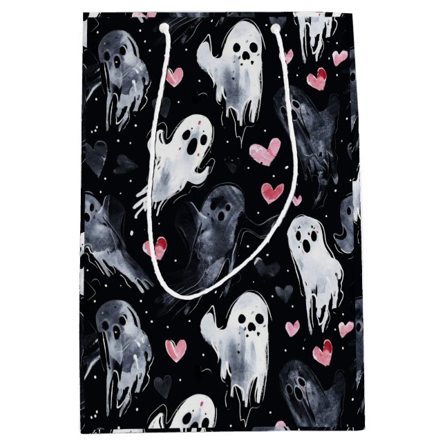 Gothic Spooky Valentine Ghosts with Hearts Medium Gift Bag (Front)